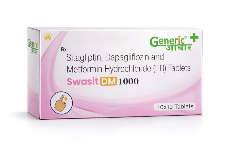 DAPAGLIFLOZIN 10 MG + SITAGLIPTIN 100 MG + METFORMIN 1000 MG TABS (SWASIT DM 1000)
